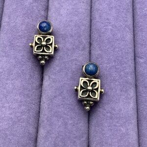 Vintage Sterling Silver Earrings with Blue Lapis  Accents